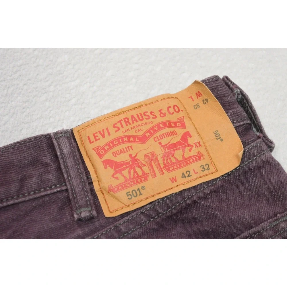 Levi's 501 Jeans Mens 42x30 Purple White Oak Cone Denim Button Fly Straight